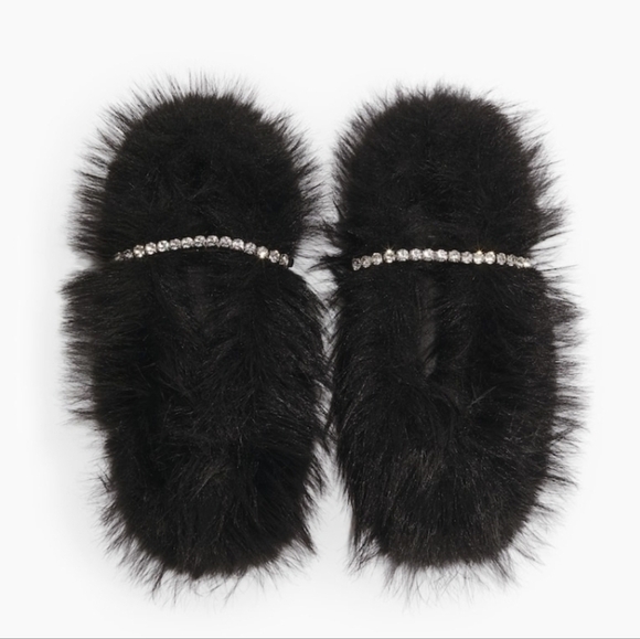 H&M Black Furry Mules with Rhinestone Detail - Picture 6 of 10